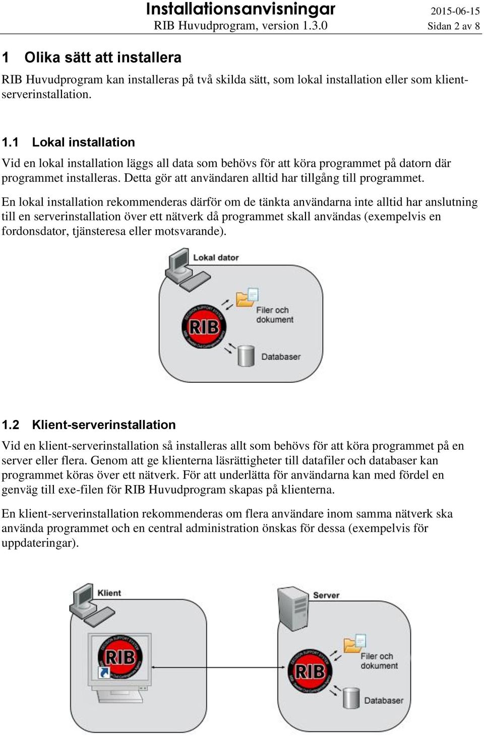 1 Lokal installation Vid en lokal installation läggs all data som behövs för att köra programmet på datorn där programmet installeras. Detta gör att användaren alltid har tillgång till programmet.