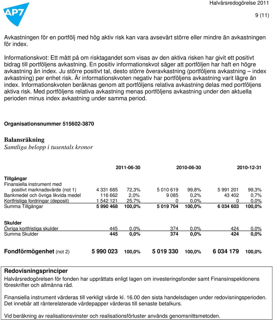 En positiv informationskvot säger att portföljen har haft en högre avkastning än index. Ju större positivt tal, desto större överavkastning (portföljens avkastning index avkastning) per enhet risk.