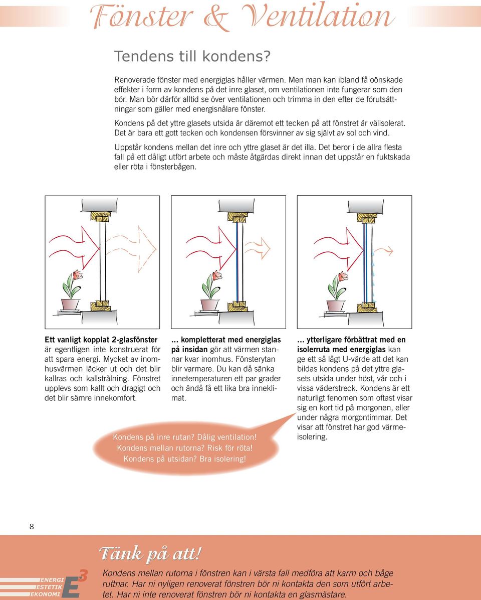 Man bör därför alltid se över ventilationen och trimma in den efter de förutsättningar som gäller med energisnålare fönster.