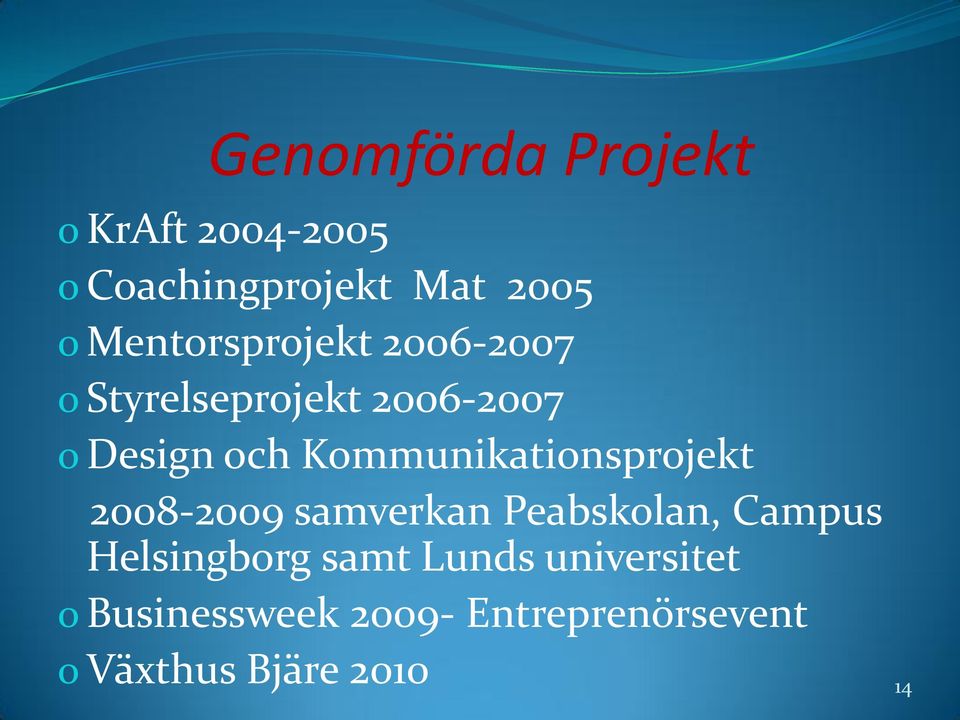 Kommunikationsprojekt 2008-2009 samverkan Peabskolan, Campus Helsingborg