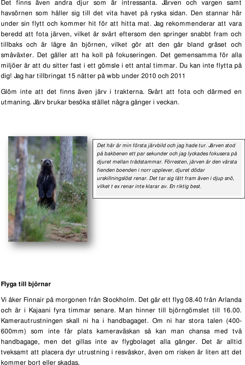 Det gäller att ha koll på fokuseringen. Det gemensamma för alla miljöer är att du sitter fast i ett gömsle i ett antal timmar. Du kan inte flytta på dig!