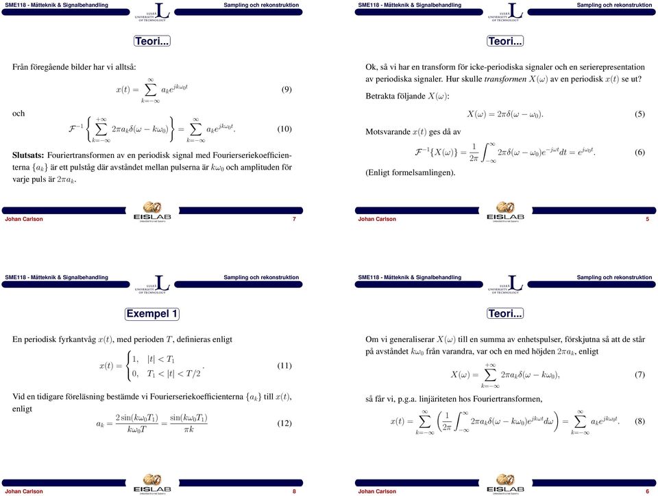 Ok, så vi har en transform för icke-periodiska signaler och en serierepresentation av periodiska signaler. Hur skulle transformen X(ω) av en periodisk x(t) se ut?