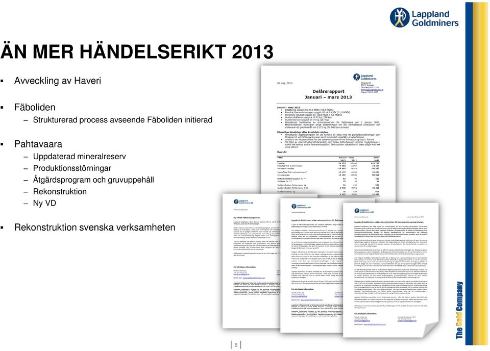 Uppdaterad mineralreserv Produktionsstörningar Åtgärdsprogram