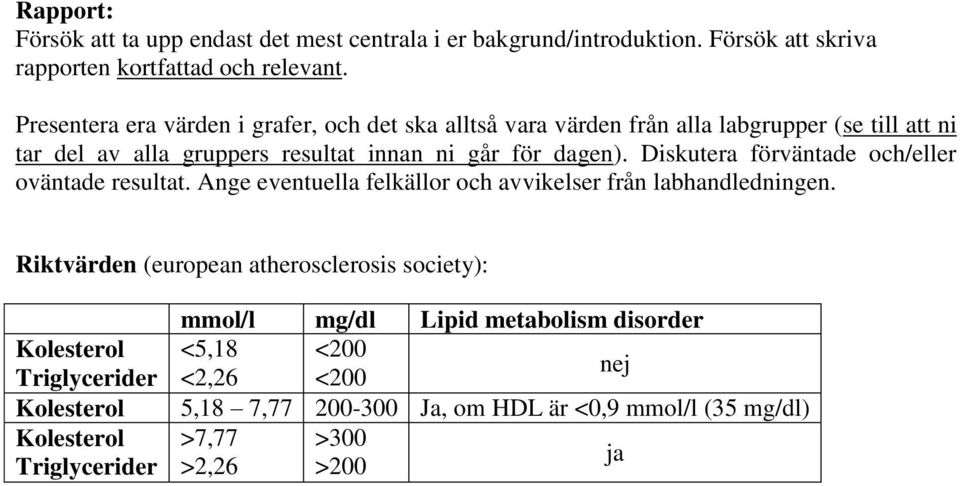 dagen). Diskutera förväntade och/eller oväntade resultat. Ange eventuella felkällor och avvikelser från labhandledningen.