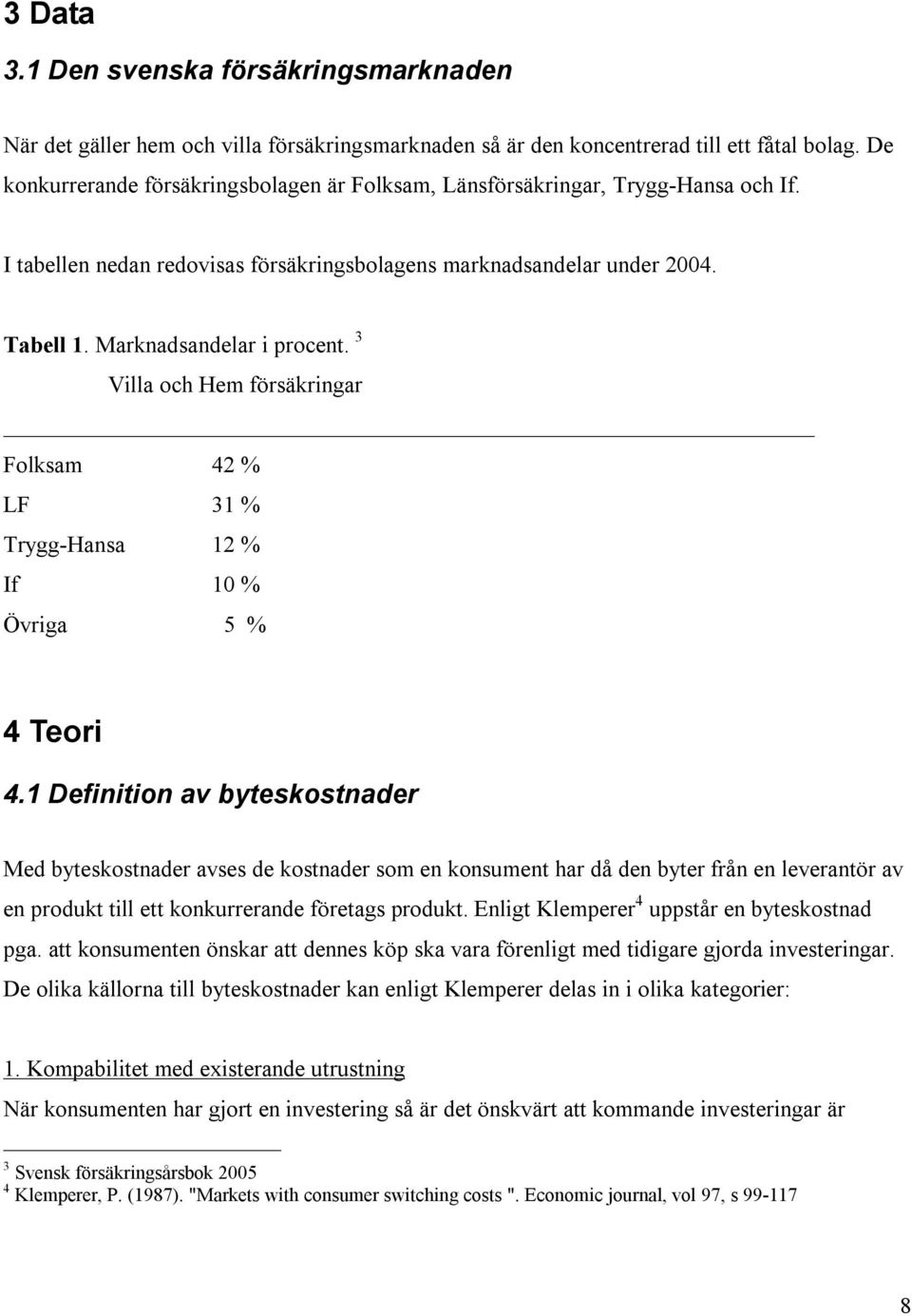 3 Villa och Hem försäkringar Folksam 42 % LF 31 % Trygg-Hansa 12 % If 10 % Övriga 5 % 4 Teori 4.