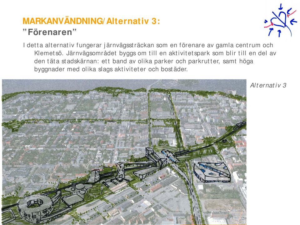 Järnvägsområdet byggs om till en aktivitetspark som blir till en del av den täta