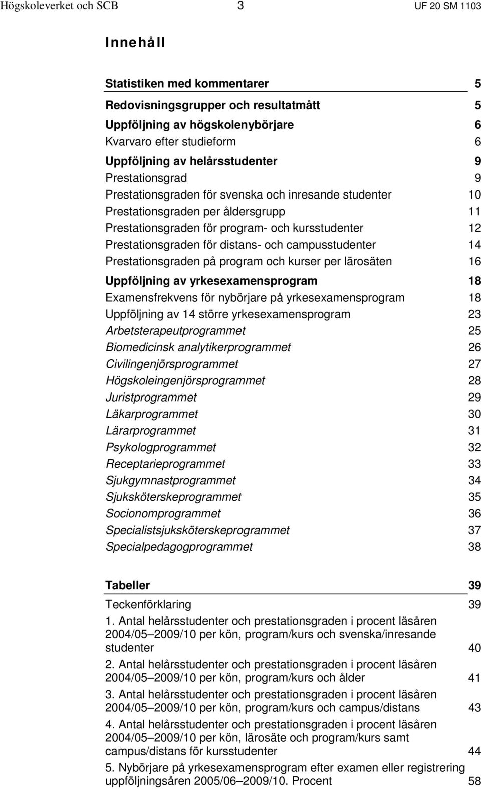 och campusstudenter Prestationsgraden på program och kurser per lärosäten Uppföljning av yrkesexamensprogram Examensfrekvens för nybörjare på yrkesexamensprogram Uppföljning av 14 större