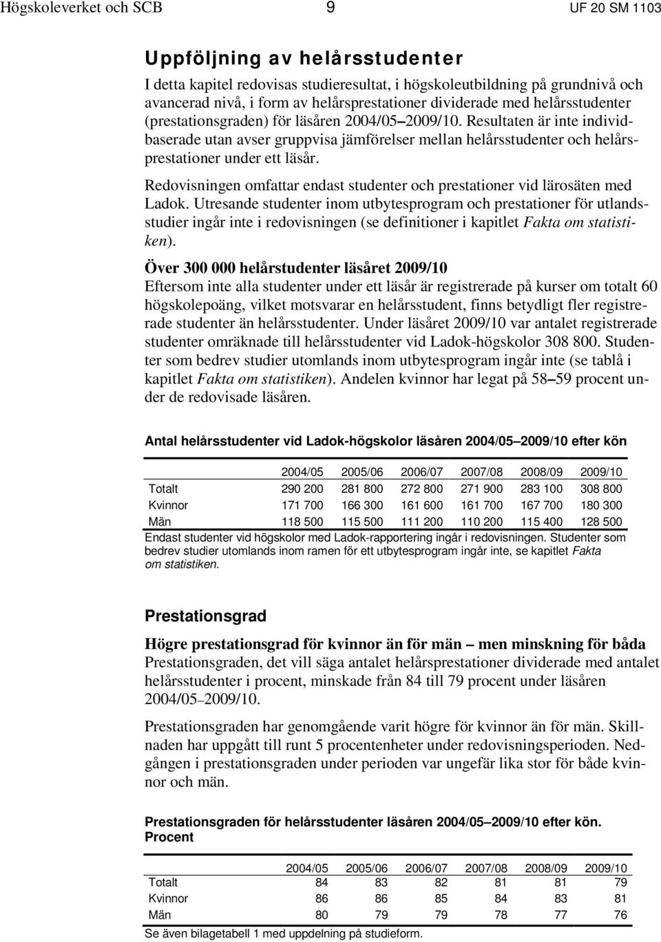 ett läsår Redovisningen omfattar endast studenter och prestationer vid lärosäten med Ladok Utresande studenter inom utbytesprogram och prestationer för utlandsstudier ingår inte i redovisningen (se