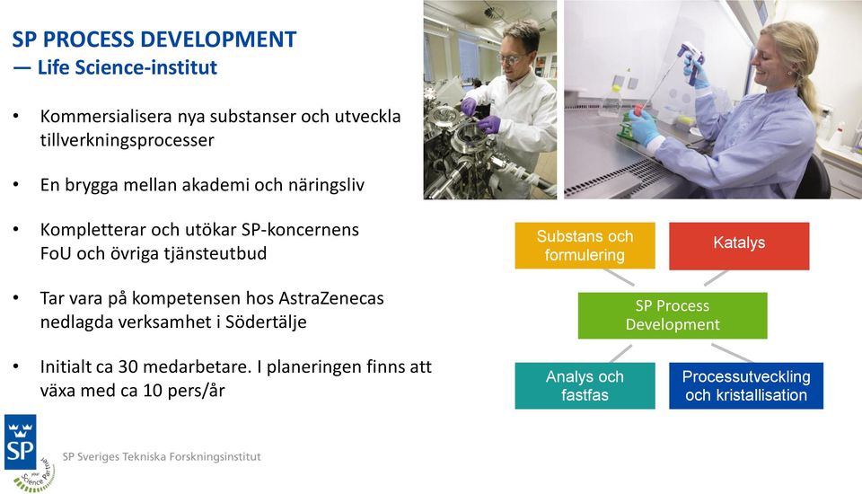 formulering Katalys Tar vara på kompetensen hos AstraZenecas nedlagda verksamhet i Södertälje SP Process Development