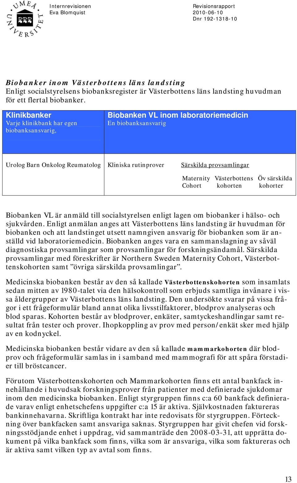 Västerbottens Öv särskilda Cohort kohorten kohorter Biobanken VL är anmäld till socialstyrelsen enligt lagen om biobanker i hälso- och sjukvården.