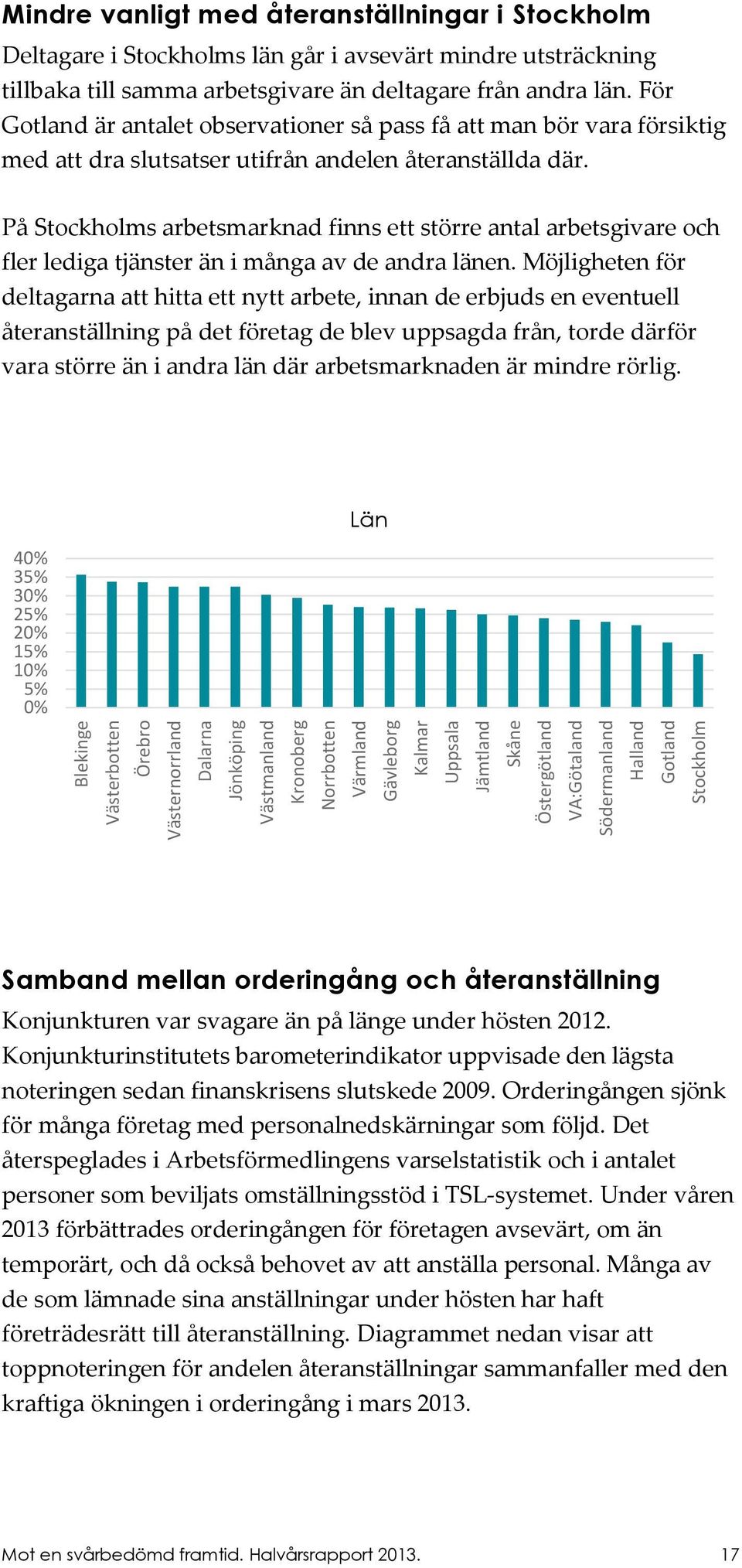 För Gotland är antalet observationer så pass få att man bör vara försiktig med att dra slutsatser utifrån andelen återanställda där.