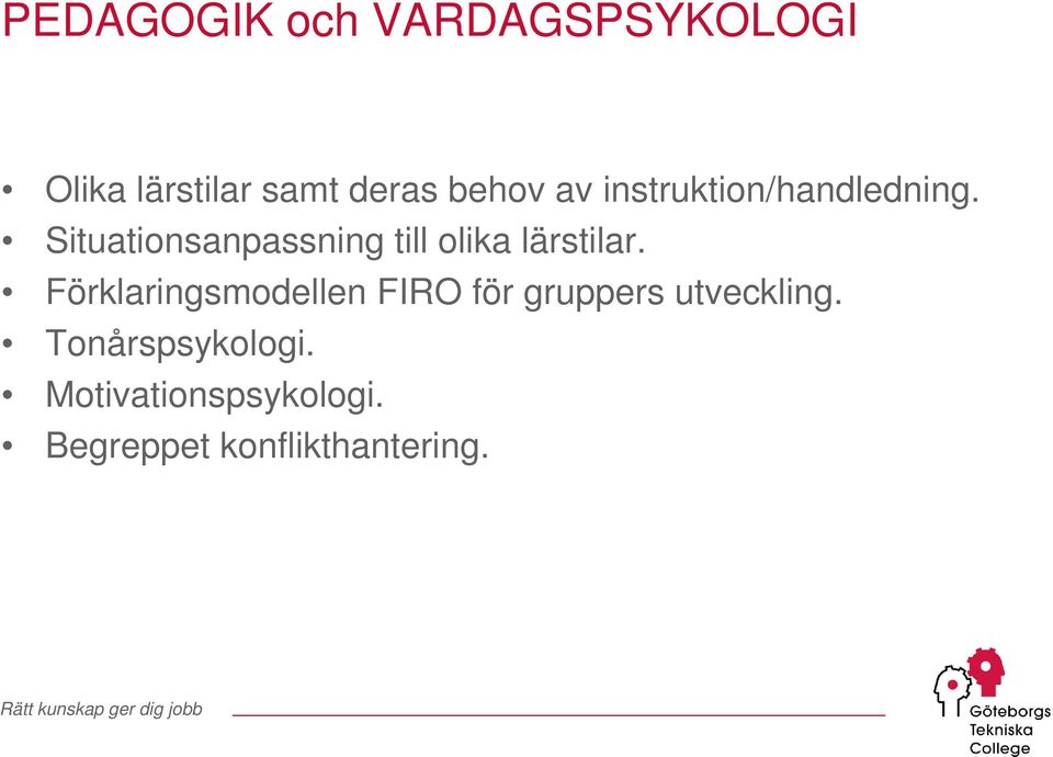 Situationsanpassning till olika lärstilar.