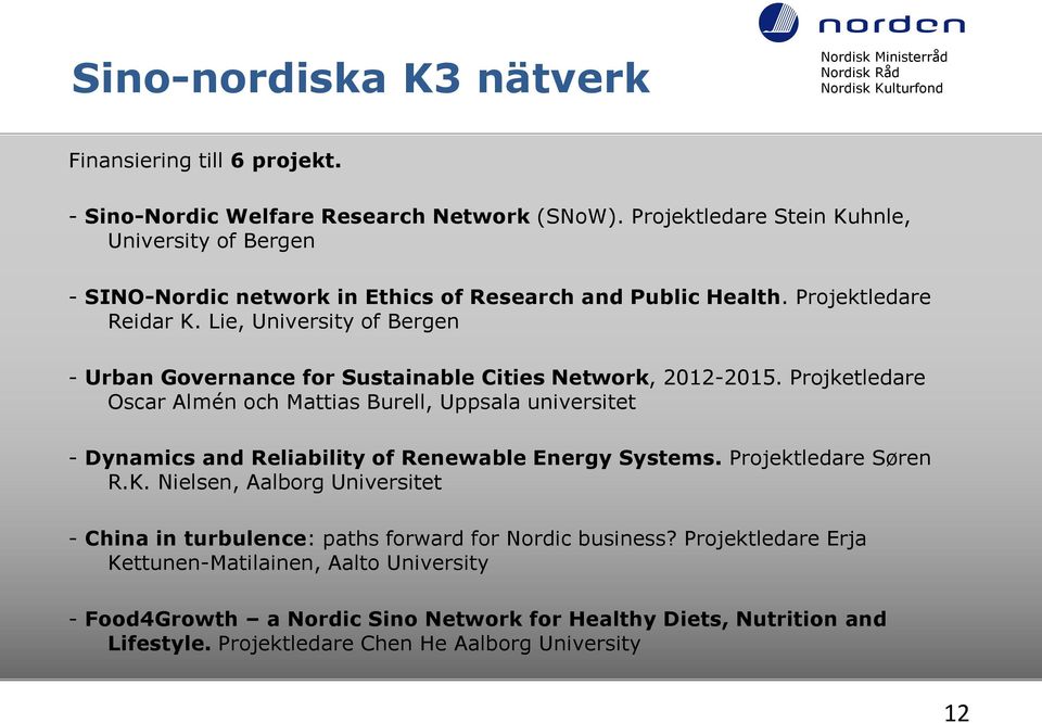 Lie, University of Bergen - Urban Governance for Sustainable Cities Network, 2012-2015.