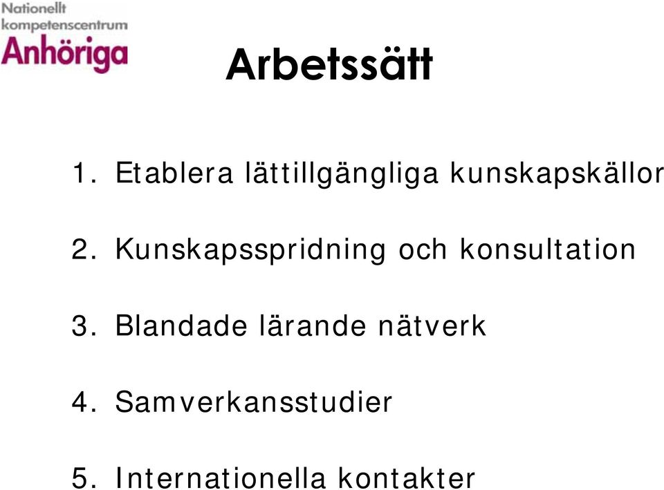 Kunskapsspridning och konsultation 3.