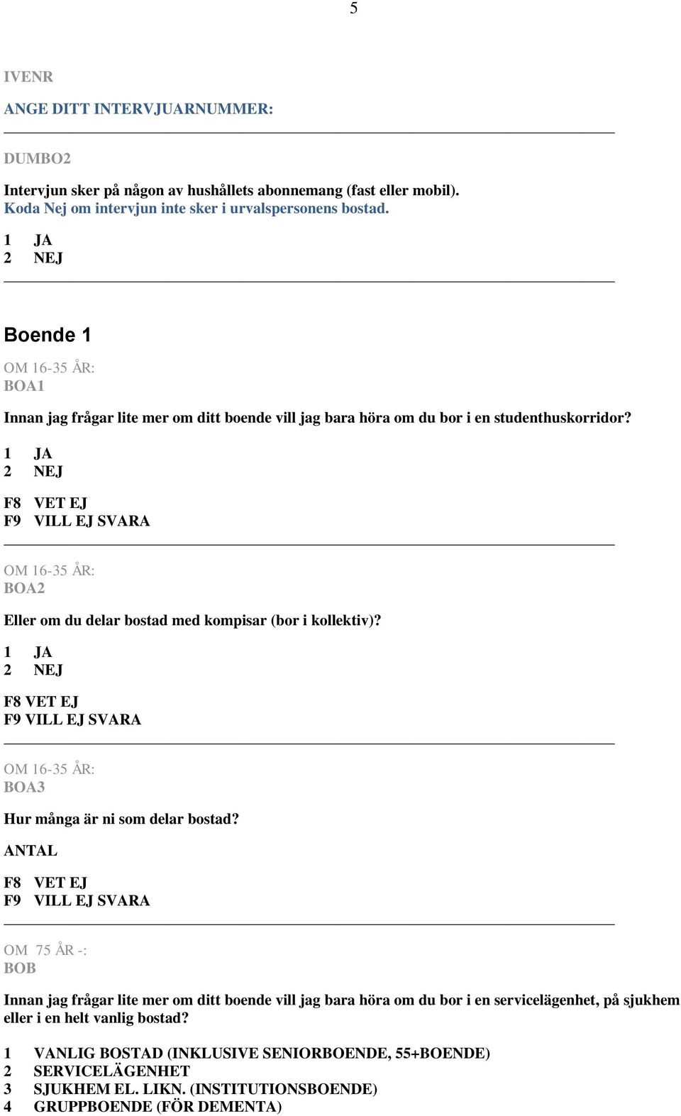 OM 16-35 ÅR: BOA2 Eller om du delar bostad med kompisar (bor i kollektiv)? OM 16-35 ÅR: BOA3 Hur många är ni som delar bostad?