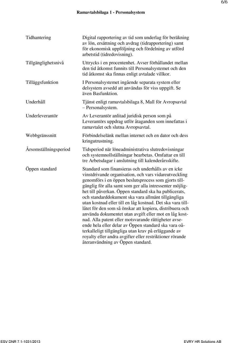 Avser förhållandet mellan den tid åtkomst funnits till Personalsystemet och den tid åtkomst ska finnas enligt avtalade villkor.