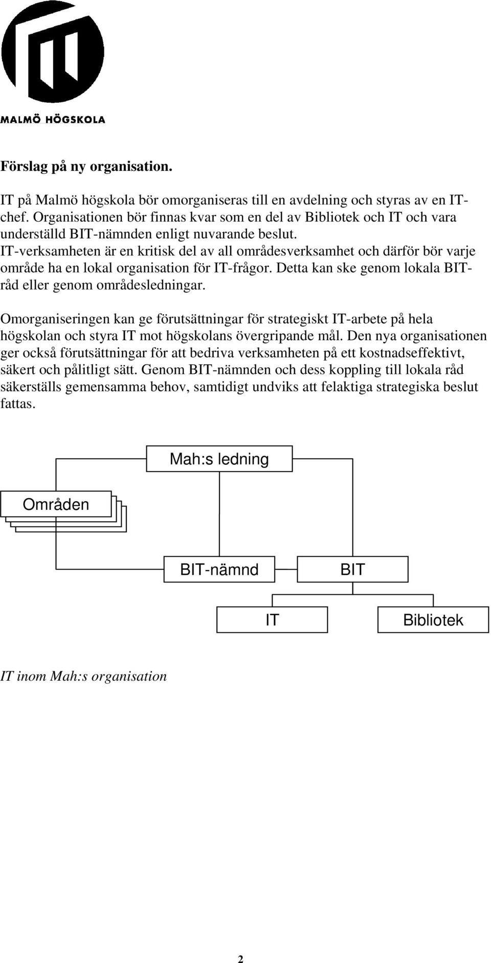 IT-verksamheten är en kritisk del av all områdesverksamhet och därför bör varje område ha en lokal organisation för IT-frågor. Detta kan ske genom lokala BITråd eller genom områdesledningar.