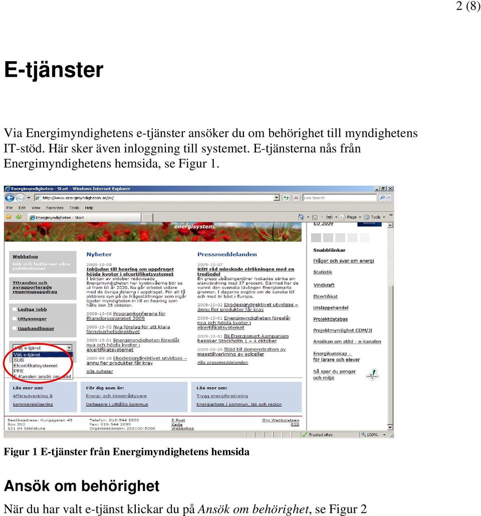 E-tjänsterna nås från Energimyndighetens hemsida, se Figur 1.