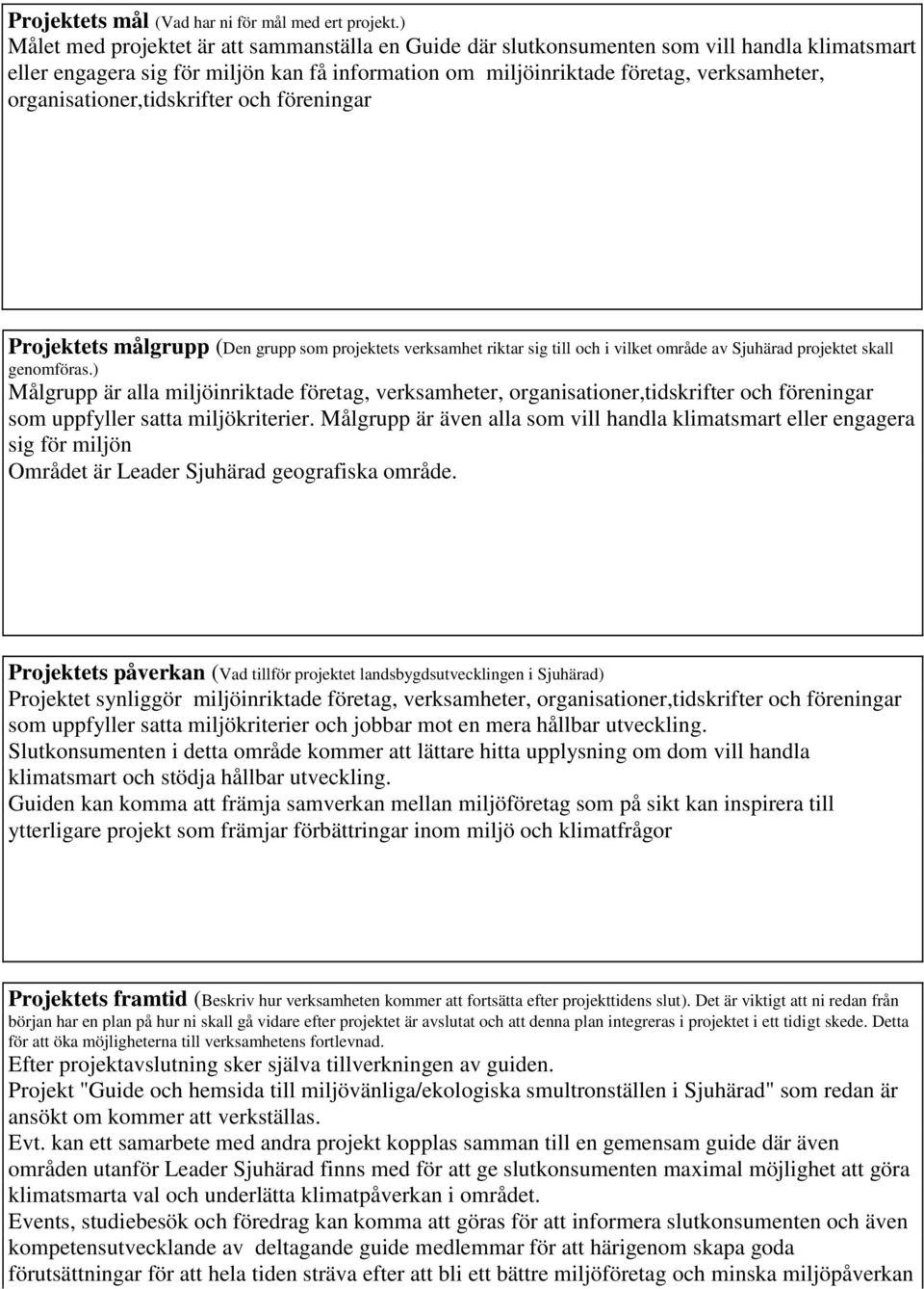 organisationer,tidskrifter och föreningar Projektets målgrupp (Den grupp som projektets verksamhet riktar sig till och i vilket område av Sjuhärad projektet skall genomföras.