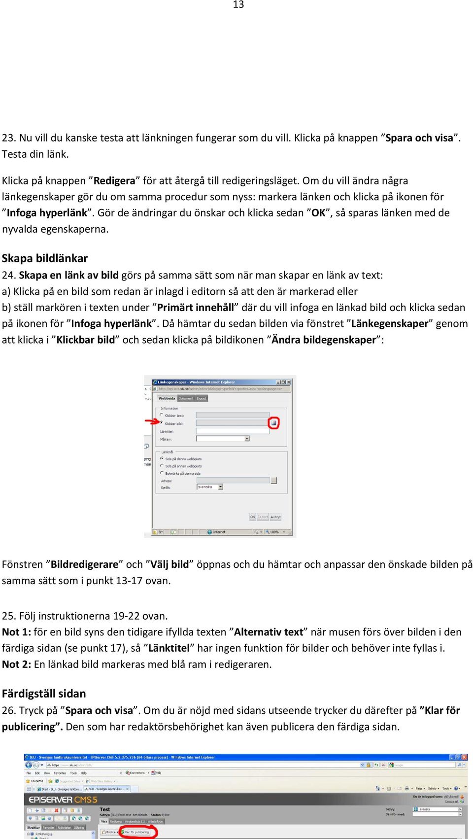 Gör de ändringar du önskar och klicka sedan OK, så sparas länken med de nyvalda egenskaperna. Skapa bildlänkar 24.