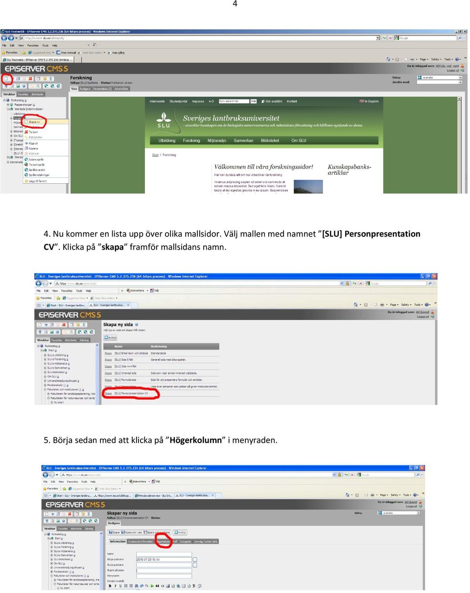 CV. Klicka på skapa framför mallsidans namn. 5.