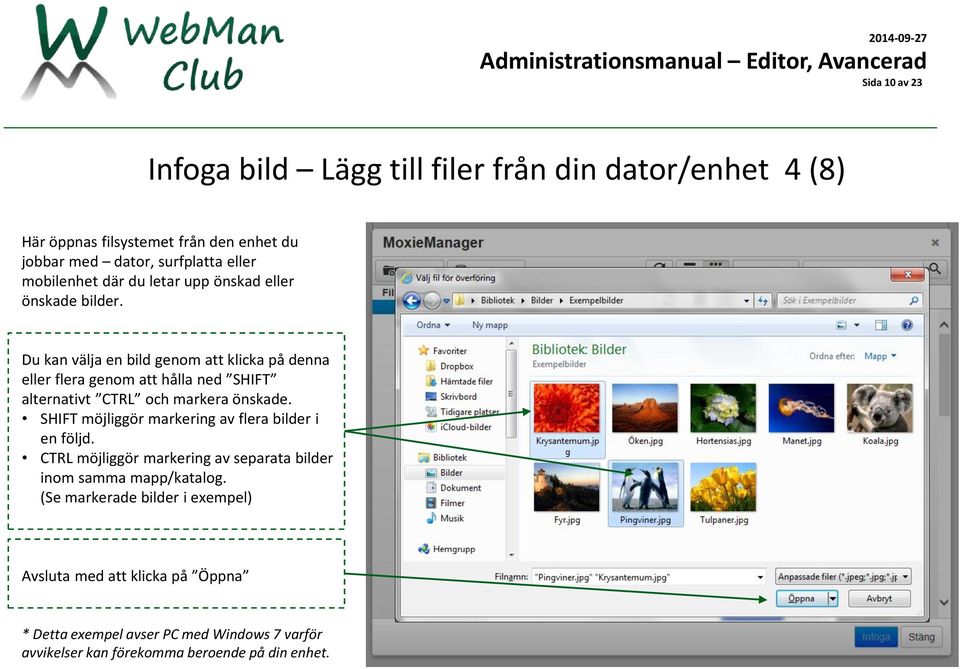 Du kan välja en bild genom att klicka på denna eller flera genom att hålla ned SHIFT alternativt CTRL och markera önskade.