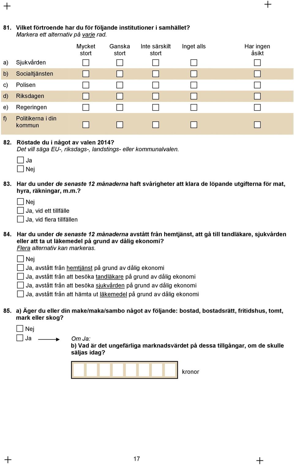 Röstade du i något av valen 2014? Det vill säga EU-, riksdags-, landstings- eller kommunalvalen. 83.