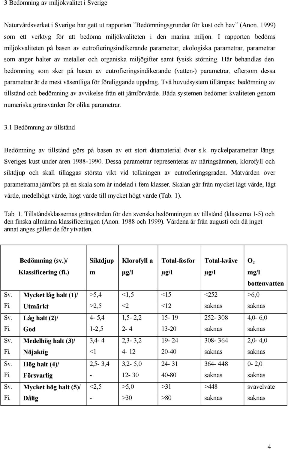 I rapporten bedöms miljökvaliteten på basen av eutrofieringsindikerande parametrar, ekologiska parametrar, parametrar som anger halter av metaller och organiska miljögifter samt fysisk störning.