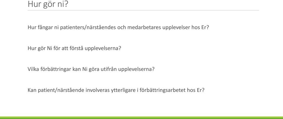 upplevelser hos Er? Hur gör Ni för att förstå upplevelserna?