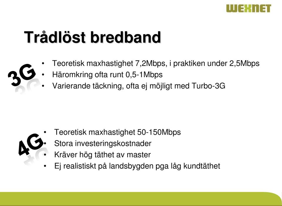 möjligt med Turbo-3G Teoretisk maxhastighet 50-150Mbps Stora