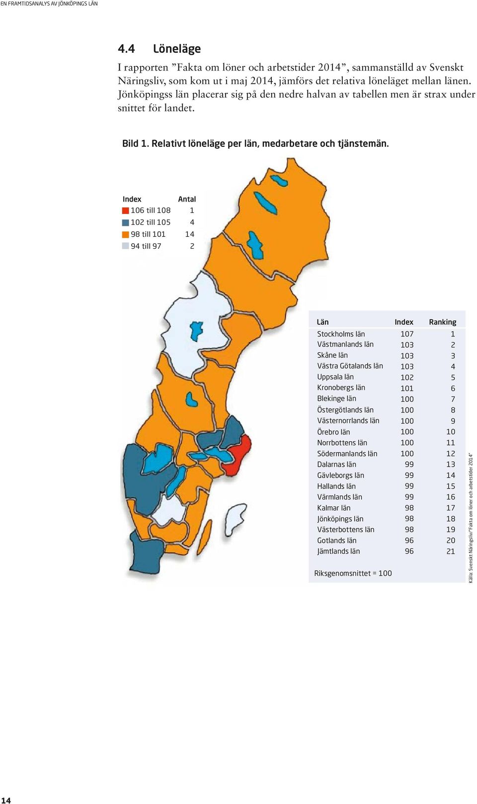 Index 106 till 108 102 till 105 98 till 101 94 till 97 Antal 1 4 14 2 Län Index Stockholms län 107 Västmanlands län Skåne län 103 103 Västra Götalands län 103 Uppsala län 102 Kronobergs län Blekinge