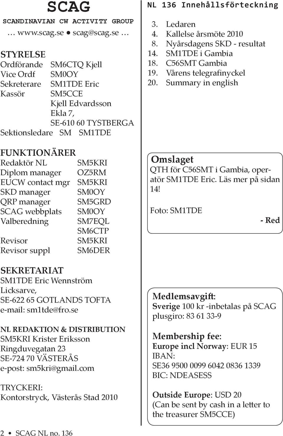 manager OZ5RM EUCW contact mgr SM5KRI SKD manager SM0OY QRP manager SM5GRD SCAG webbplats SM0OY Valberedning SM7EQL SM6CTP Revisor SM5KRI Revisor suppl SM6DER SEKRETARIAT SM1TDE Eric Wennström