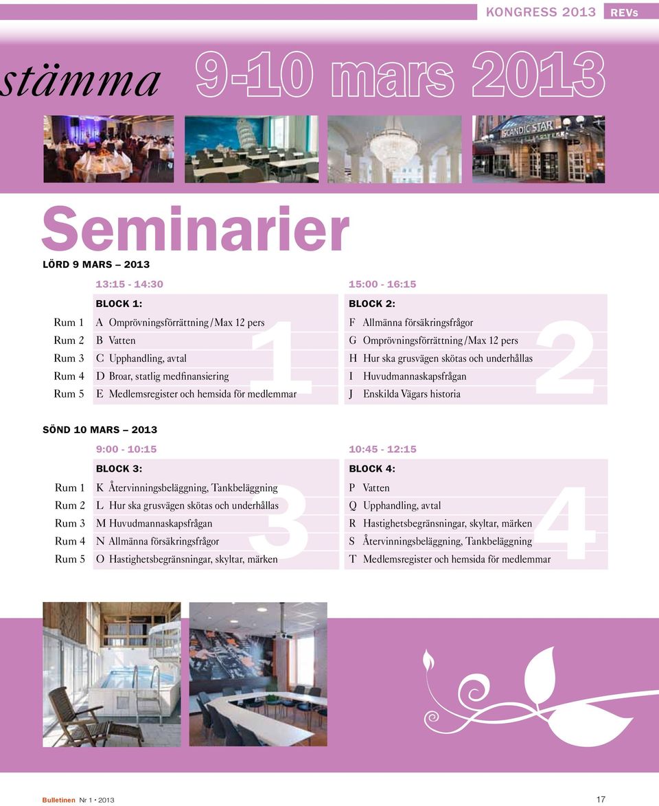 Medlemsregister och hemsida för medlemmar J Enskilda Vägars historia Sönd 10 mars 2013 9:00-10:15 10:45-12:15 Block 3: Block 4: 3 4 R Hastighetsbegränsningar, skyltar, märken Rum 1 K