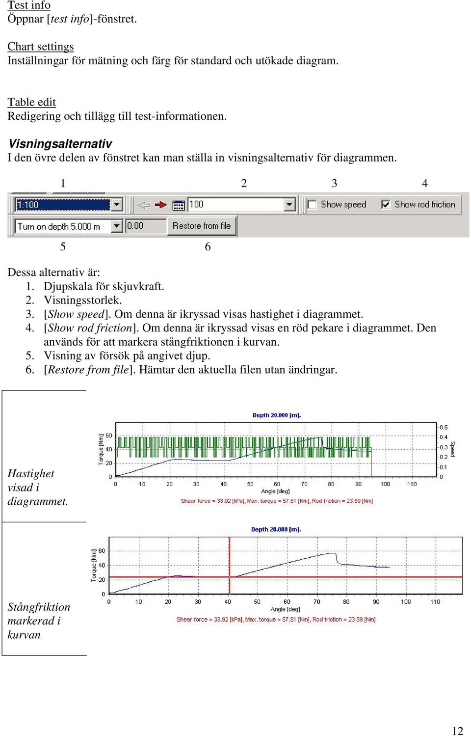 3. [Show speed]. Om denna är ikryssad visas hastighet i diagrammet. 4. [Show rod friction]. Om denna är ikryssad visas en röd pekare i diagrammet.