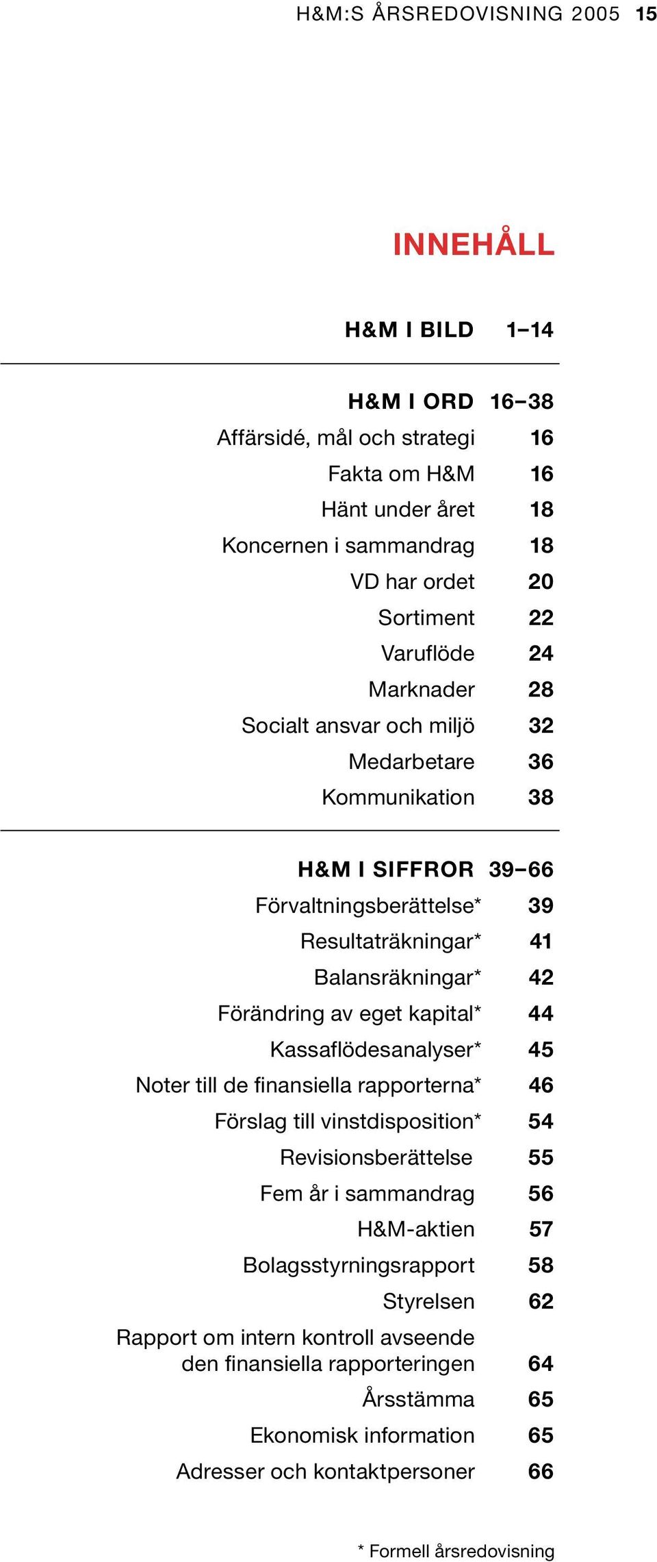 av eget kapital* 44 K kassaflödesanalyser* 45 N noter till de finansiella rapporterna* 46 Förslag till vinstdisposition* 54 R revisionsberättelse 55 Fem år i sammandrag 56 H&M-aktien 57