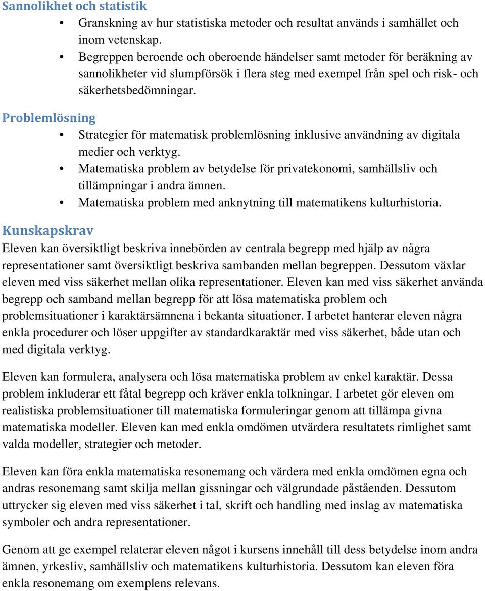 Problemlösning Strategier för matematisk problemlösning inklusive användning av digitala medier och verktyg.