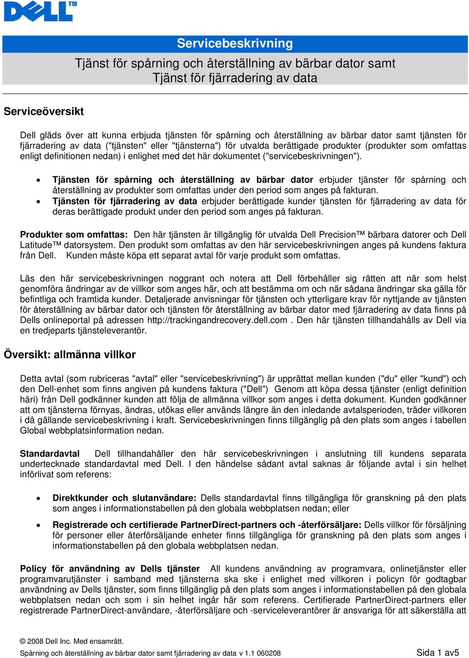dokumentet ("servicebeskrivningen").