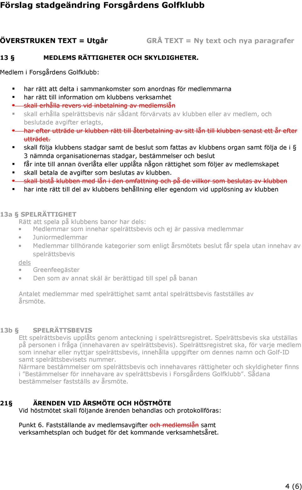 skall erhålla spelrättsbevis när sådant förvärvats av klubben eller av medlem, och beslutade avgifter erlagts, har efter utträde ur klubben rätt till återbetalning av sitt lån till klubben senast ett