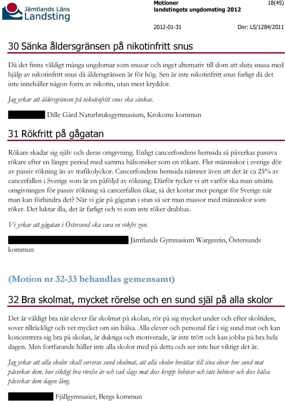 Louise Roos, Dille Gård Naturbruksgymnasium, Krokoms kommun 31 Rökfritt på gågatan Rökare skadar sig själv och deras omgivning.