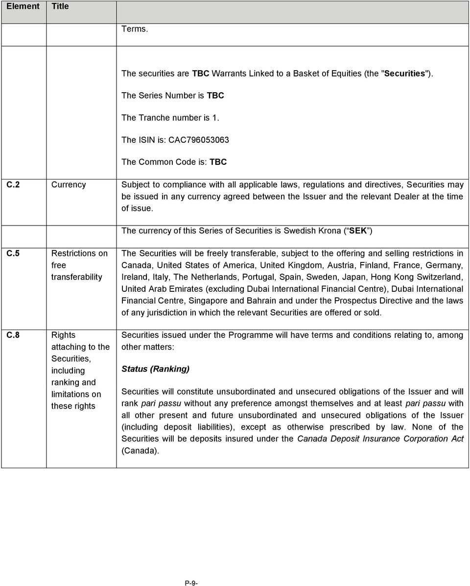 2 Currency Subject to compliance with all applicable laws, regulations and directives, Securities may be issued in any currency agreed between the Issuer and the relevant Dealer at the time of issue.
