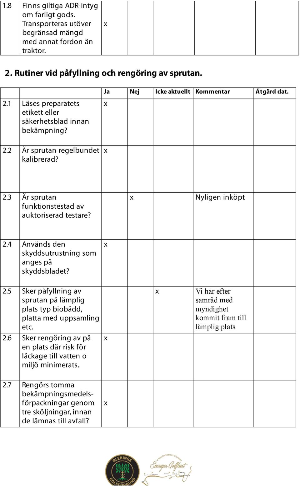 2.6 Sker rengöring av på en plats där risk för läckage till vatten o miljö minimerats. Vi har efter samråd med myndighet kommit fram till lämplig plats 2.