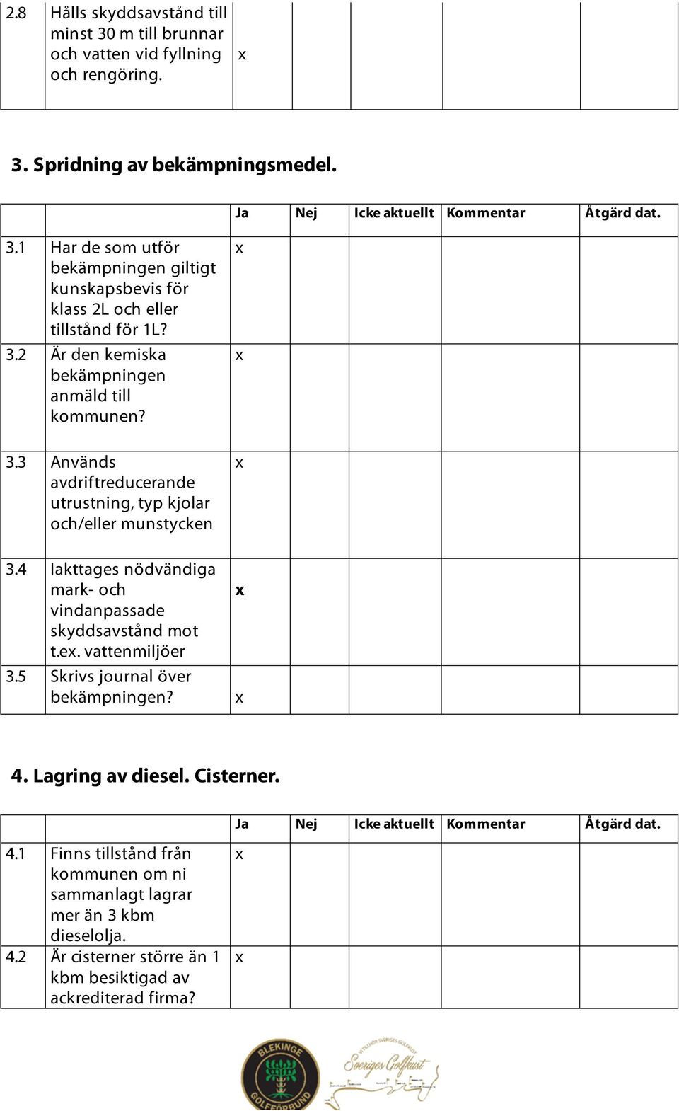 4 Iakttages nödvändiga mark- och vindanpassade skyddsavstånd mot t.e. vattenmiljöer 3.5 Skrivs journal över bekämpningen? 4.