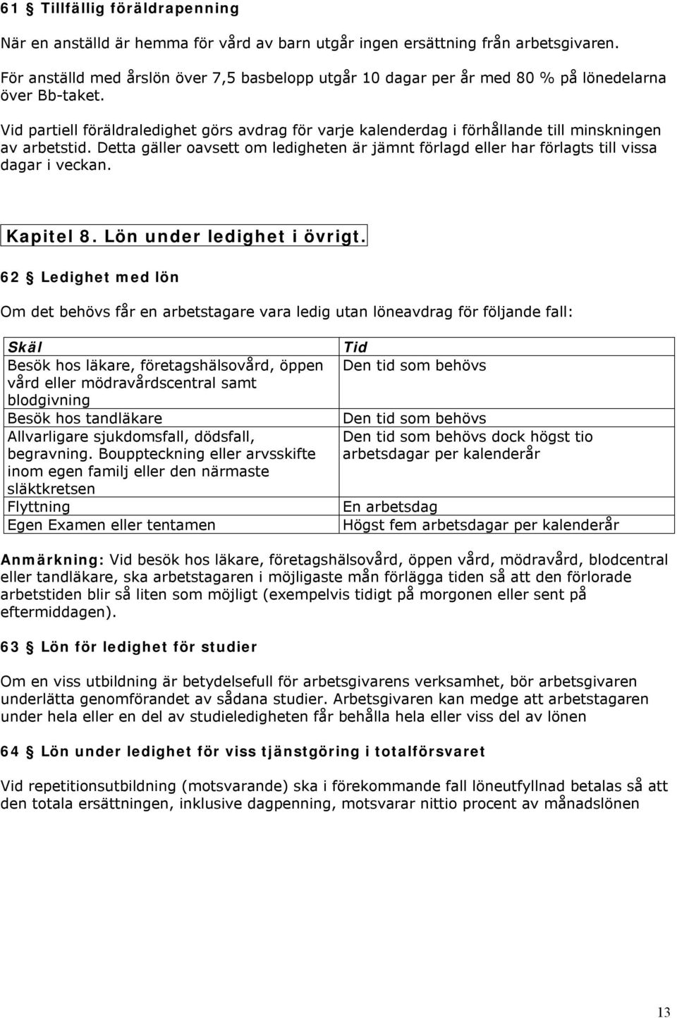 Vid partiell föräldraledighet görs avdrag för varje kalenderdag i förhållande till minskningen av arbetstid.