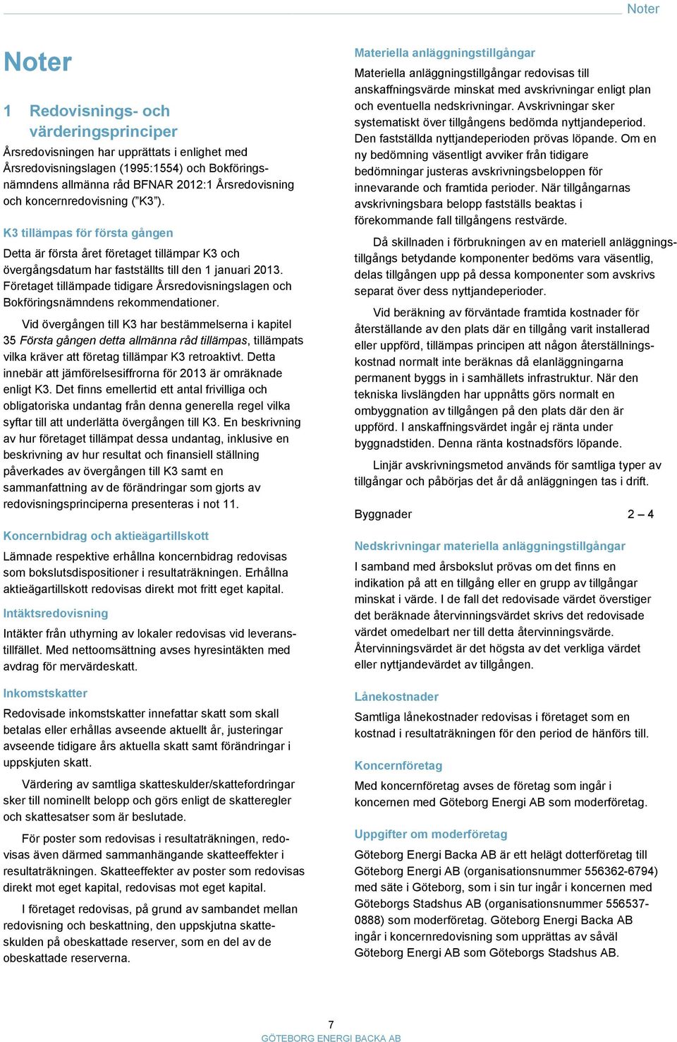 Företaget tillämpade tidigare Årsredovisningslagen och Bokföringsnämndens rekommendationer.