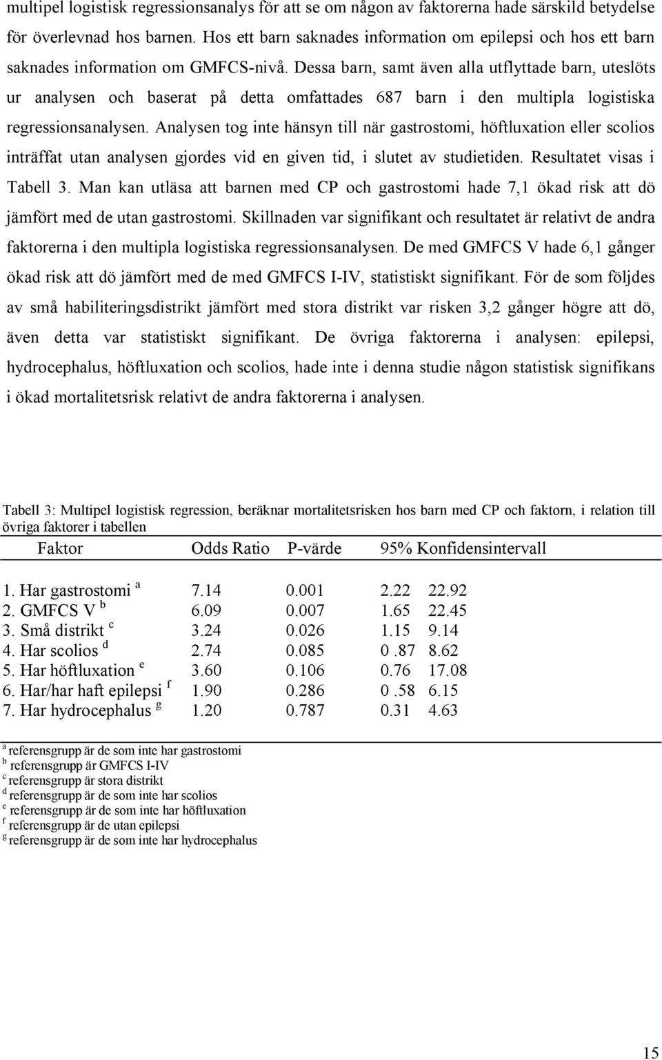 Dessa barn, samt även alla utflyttade barn, uteslöts ur analysen och baserat på detta omfattades 687 barn i den multipla logistiska regressionsanalysen.