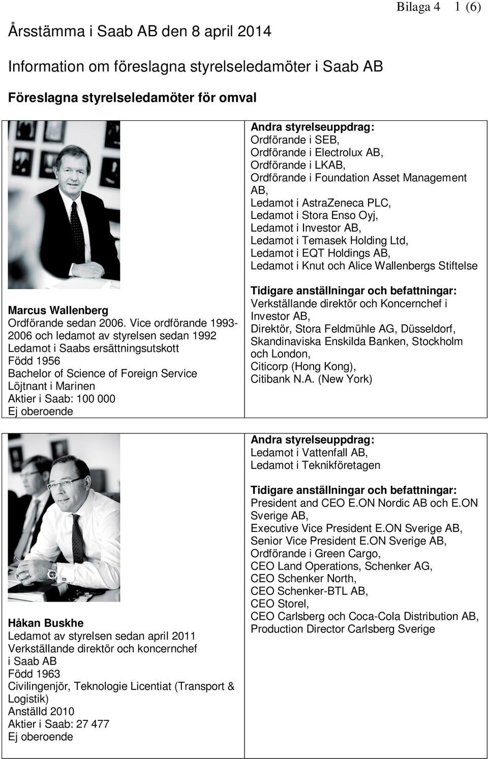Ledamot i Knut och Alice Wallenbergs Stiftelse Marcus Wallenberg Ordförande sedan 2006.