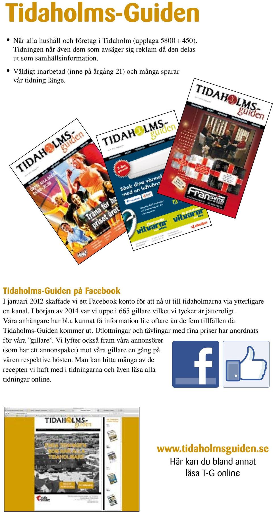 idaholms-guiden på Facebook januari 2012 skaffade vi ett Facebook-konto för att nå ut till tidaholmarna via ytterligare en kanal.