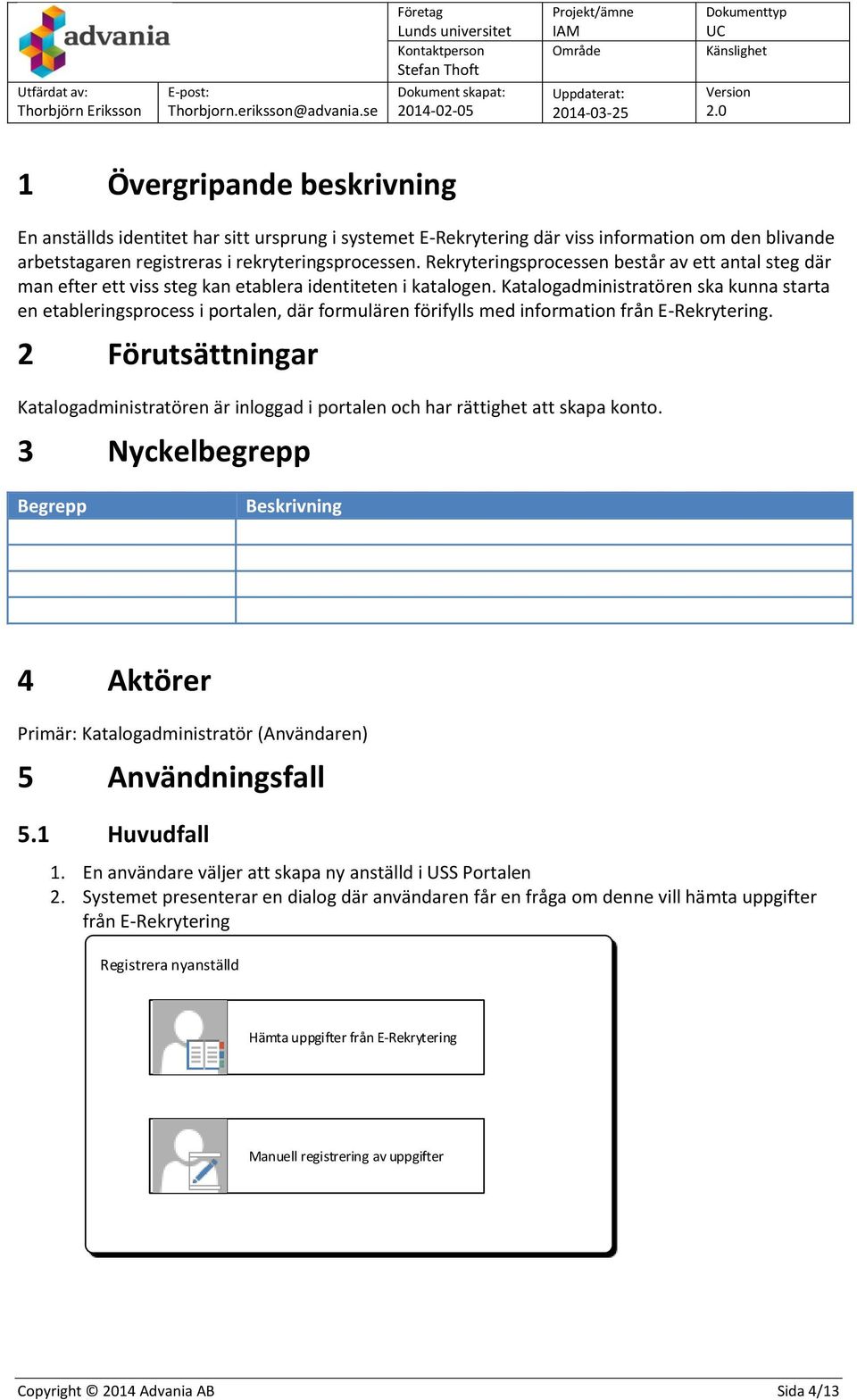 Katalogadministratören ska kunna starta en etableringsprocess i portalen, där formulären förifylls med information från E-Rekrytering.