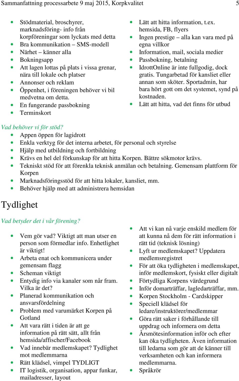 En fungerande passbokning Terminskort Lätt att hitta information, t.ex.