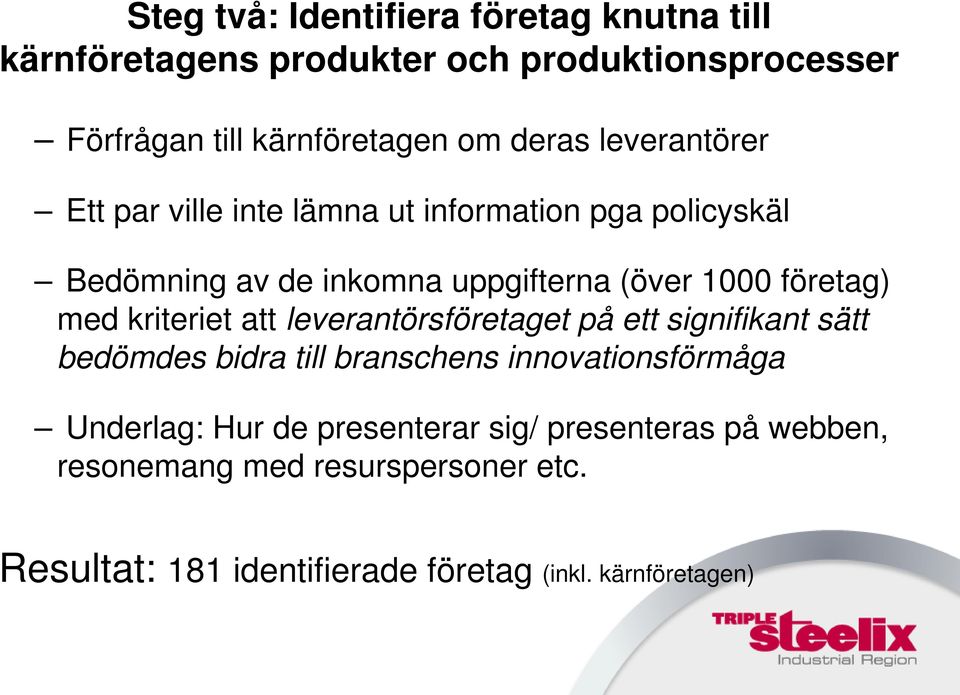 företag) med kriteriet att leverantörsföretaget på ett signifikant sätt bedömdes bidra till branschens innovationsförmåga